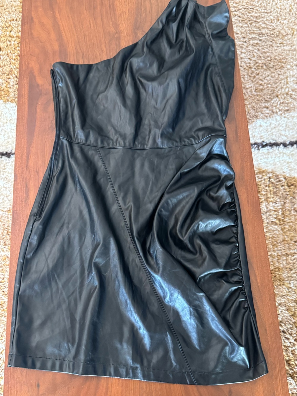 entro Black One-Shoulder Faux Leather Cocktail Dress